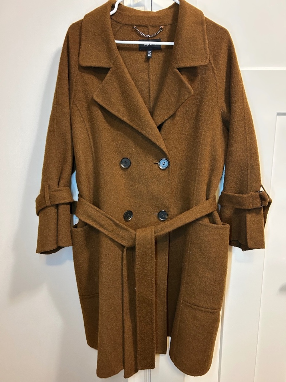 NEW Karen Millen brown wool-blend double-breasted wrap coat Size US 8